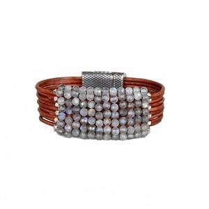NEW MARTELL STUDIO large labradorite cuff bracelet in chocolate leather